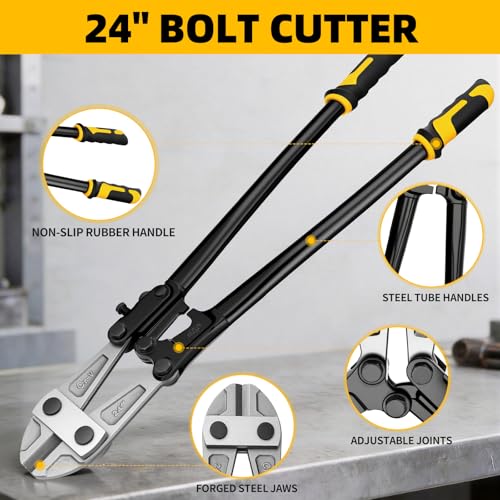 GRENPRO 24” Bolt Cutter, CRV Chrome Vanadium Steel Blade, Yellow & Black Non-Slip Handle, Professional Heavy-Duty Cutter - style: 24" Bolt Cutter