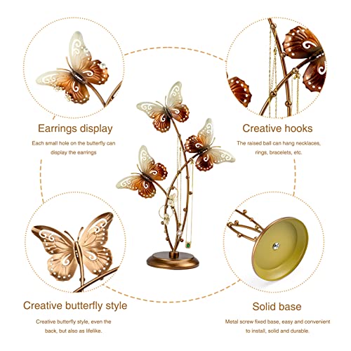 Gold Butterfly Jewelry Organizer Stand Display Earring Organizer Necklace Holder Stand Rack Jewelry Tower Metal Jewelry Stand Wedding Earring, Necklace Ring Jewelry Tree Home Decoration Gift for Woman - style: Butterfly