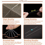 Elastic Bracelet String Cord, LPBeads 12 Rolls 6 Different Sizes Crystal Clear Stretchy Elastic Bead String for Bracelets, Jewelry Making and Clay Pony Seed Stone Beads with Beading Needles and Ruler