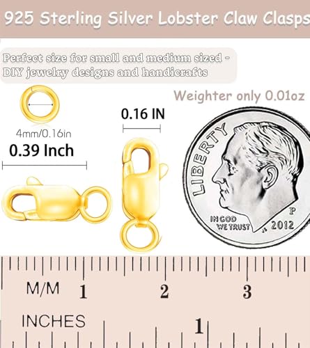 Dailyacc 925 Sterling Silver Lobster Clasp with Closed Jump Rings Gold Necklace Clasps and Closures for Jewelry Bracelet Extender,Made in Italy - color: 12pcs Gold, size: 0.39IN/10MM