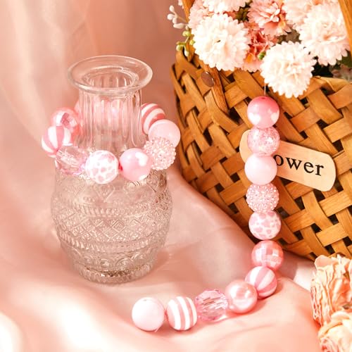 Ferreve 20 Pcs Chunky Bubblegum Beads 20mm Focal Pen Large Rhinestone Pearl Beads for DIY Beadable Pen School Jewelry Making Keychain Craft Making(Pink) - color: Pink