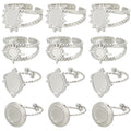SUNNYCLUE 1 Box 16Pcs 4 Style Stainless Steel Ring Bezels Blank Cabochon Rings Silver Metal Adjustable Open Finger Ring Base Tray Component with Round Pad for Jewelry Making Rings DIY Crafts Women - style: Ring 1
