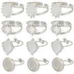SUNNYCLUE 1 Box 16Pcs 4 Style Stainless Steel Ring Bezels Blank Cabochon Rings Silver Metal Adjustable Open Finger Ring Base Tray Component with Round Pad for Jewelry Making Rings DIY Crafts Women - style: Ring 1