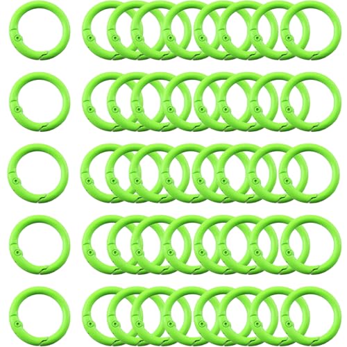 Carabiner Clip 48Pcs Green Metal Key Ring Clip Circle Keychain Rings Bulk Spring O Ring Round Cute Carabiner Spring Snap Hook Key Chain Clips for DIY Keychain Bag Charm Handbag Purse Dog - color: Green