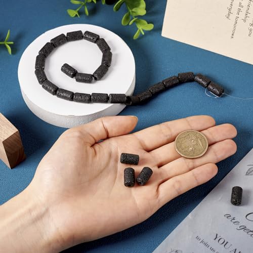 Craftdady 25Pcs Natural Black Lava Stone Beads Column Tube Volcanic Rock Gemstone Loose Beads Energy Healing Chakra Beads for Jewelry Craft Essential Oil Bracelet Necklace - color: Black, 14-15mm