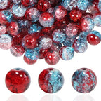100Pcs 10mm Crackle Glass Beads for Jewelry Making - Round Spacer Crystal Beads Bulk, DIY Craft Supplies for Necklace Bracelet Earrings (Red Blue Transparent) - color: Red Blue Transparent