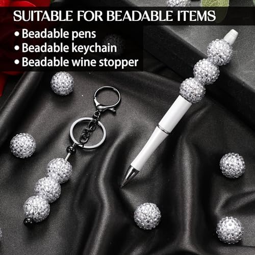 40 Pcs 20 mm Rhinestone Beads Bulk Crystal Round Disco Ball Chunky Bubblegum Beads for Pens Bracelets Charms Craft European Style Jewelry Making Supplies Christmas(White and Silver) - color: White and Silver