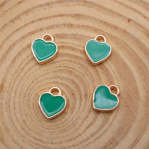 200 pcs Tiny Heart Enamel Charm Gold Plated Alloy Love Pendant Bracelet Earring Keychain Jewelry Crafts 6x8mm - color: Green