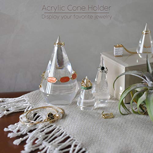 Acrylic Ring Holders 3Pcs Cone Shape Display Jewelry Tower Rings Storage Organizer Stand Clear Rack (Clear)