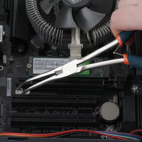 Long Reach Bent Needle Nose Pliers, 7 Inches, Serrated Jaws, PVC Handles, High Carbon Steel, Blue, Jewelry Making, Beading, Handicraft - style: Bent Needle Nose Pliers Serrated Jaws
