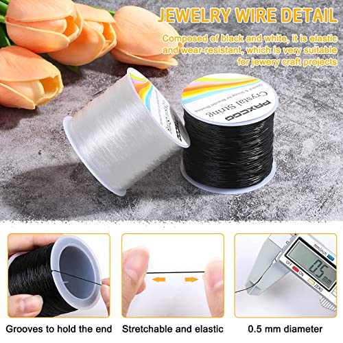 Bracelet String, Paxcoo 2 Rolls Elastic Stretchy Bead String Cord for Clay Beads Kandi Pony Beads Bracelets Jewelry Making (0.5 MM, Crystal & Black) - size: 0.5MM, style: Black & Crystal