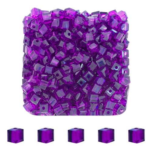 Mandala Crafts 4mm Amethyst Cube Crystal Glass Beads, 500 Faceted Beads for Adult Jewelry Design, Fashion Accessories, and Decorative Applications - color: Amethyst, size: 4mm Cube