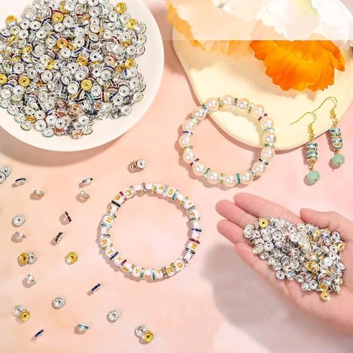 200PCS Rondelle Spacer Beads 4mm Silver Plated Czech White Crystal Rhinestone for Jewelry Making - color: 200Pcs Silver Plated/White, size: 4mm