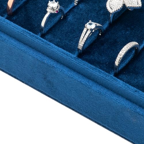 Velvet Ring Organizer Display Tray Jewelry Box Earring Holder Case for Wedding Birthday Christmas Day (Dark Blue) - color: Dark Blue