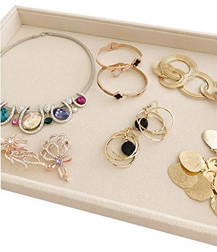Large Beige Premium Quality Velvet Jewelry Display Box Tray Stackable Practical Trade Show Home Store Open Tray - color: Flat Tray