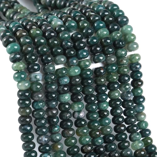5x8mm 76pcs Natural Moss Agate Stone Rondelle Spacer Loose Beads Abacus Disk Stone Round Loose Gemstone Beads for Jewelry Making DIY Bracelet Necklace - color: Moss Agate Stone, size: 5x8mm Abacus Disk
