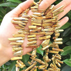 Adabele 15 Inch Natural Raw Healing Crystal Quartz Gemstone Loose Beads Small Drilled 15 Inch Gold Titanium Coated Chakra Gem Stone Drop Stick GA3 - color: Gold, size: Small Size (15 Inch/1 Strand)