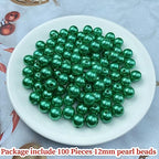 Pinhoollgo 100pcs Pearl Beads 12mm Round Pearl Beads with Hole for DIY Bracelet Necklace Jewelry Making Supplies Handmade Craft(Green) - color: Green, size: 12mm/100pcs