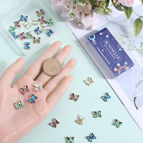 SUNNYCLUE 1 Box 32Pcs Butterfly Charms Crystal Dangle Charms 12x10mm Glass Butterfly Beads AB Color Rhinestone Micro Pave Cubic Zirconia Butterflies Charm for Jewelry Making Charms DIY Craft Supplies - color: 1 Box 32Pcs AB Color Butterfly Charms 12x10mm