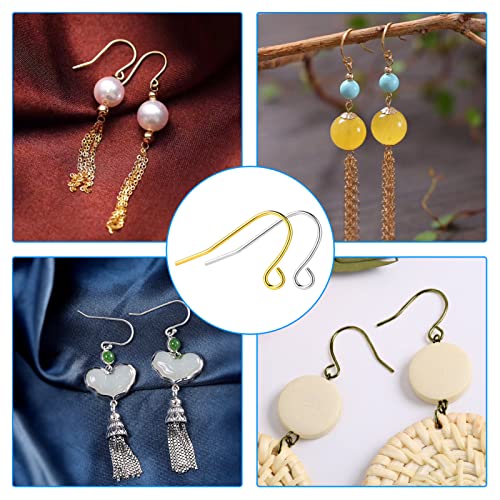 1800Pcs 6 Colors Earring Hooks Set for Jewelry Making,French Hook Earrings Findings Hypoallergenic Ear Wires Fish Hooks with Jump Rings and Earring Backs for DIY Earrings Making Supplies Kit - color: 1800Pcs Gold,Silver,K Gold,White K,Ancient Cyan,Gun Bla