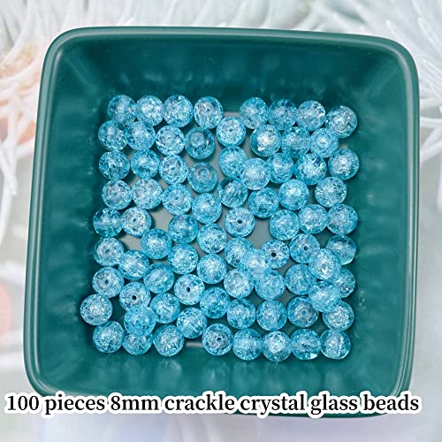 100pcs Crackle Glass Beads 8mm Round Crystal Glass Spacer Crafts Beads for Jewelry Making Necklace Bracelet Earrings DIY Crafts(Sky Blue) - color: Sky Blue, size: 8mm