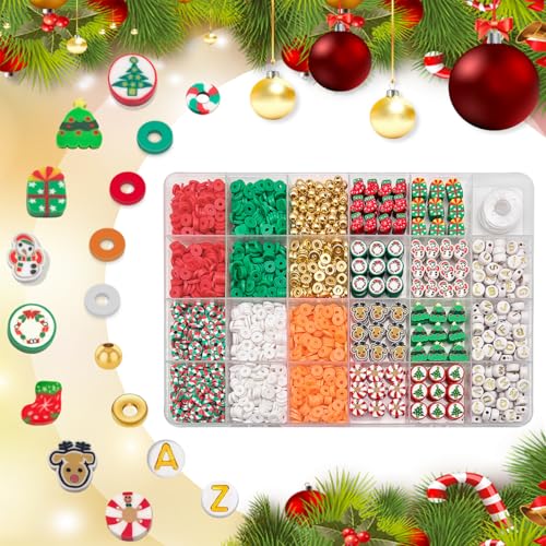 ZSFLZS 1401pcs Christmas Polymer Clay Beads Bracelet Making Kit, Gold Beads Clay Bead Charms for Jewelry Making DIY Bracelet, Necklace, Earring, Christmas Charms Arts Crafts DIY Gift - color: 2 Christmas model
