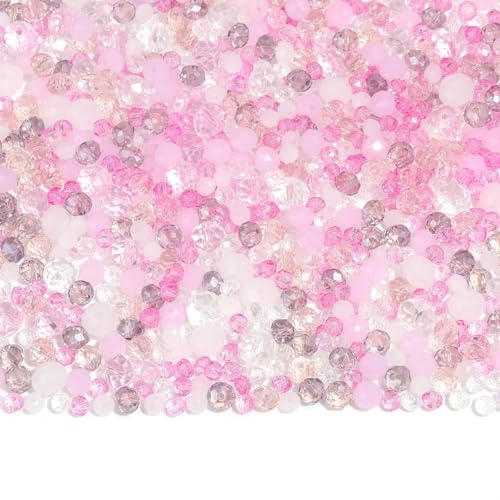 900PCS 4/6/8 mm Assorted Faceted Crystal Glass Beads Set with Fixed Quantity for Each Color for Bracelets Necklaces Earrings Cell Phone Chains Women Jewelry Making,Pink - color: Pink
