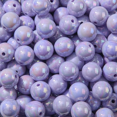 16mm Acrylic Bead 100pcs AB Color Pinkish Purple Acrylic Bead Chunk Bubblegum Beads for DIY Crafting Necklace Bracelet Jewelry Making Keychain (Lavender) - color: lavender