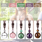 Yaomiao 5 Pcs Tiger Eye Chakra Round Bead Pendant Necklace Natural Quartz Amethyst Obsidian Turquoise Healing Crystal Pendant with Adjustable Nylon Rope - color: Yellow Amber, Pink, Purple, Green, White