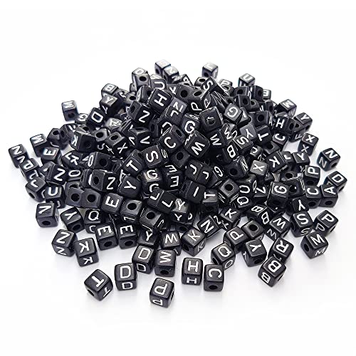300 Pieces 10x10mm Big Large Cube Acrylic Alphabet Letter Beads A-Z Mixed Plastic Shape Loose Beads for DIY Jewelry Making Bracelets Necklaces Key Chains (Black) - color: Black