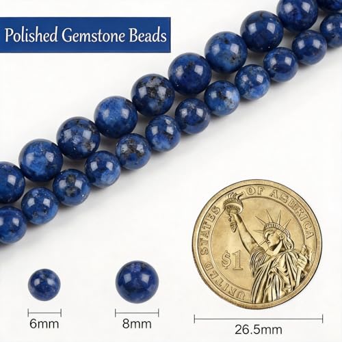 Stone Beads, 45pcs Blue Sodalite, 8mm Round Loose Beads for Jewelry Making, Bracelets, with Bag, String & Card - color: Blue Sodalite Beads, size: 8mm