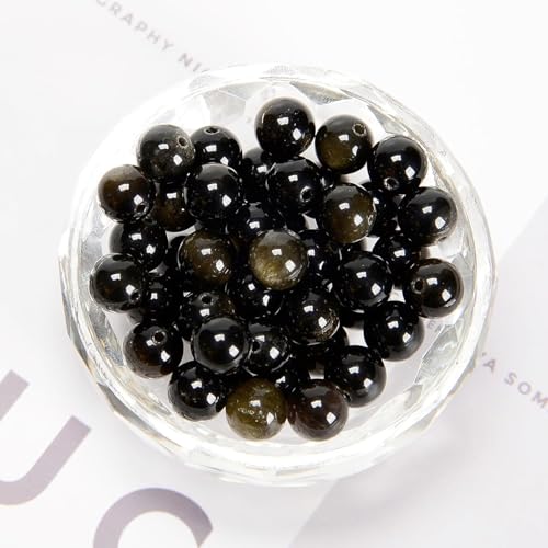 HAAMIIQII 35pcs 10mm Natural Black Gold Obsidian Stone Beads Round Loose Gemstone Beads for Jewelry Making Strand 15 Inch - color: Black Gold Obsidian, size: 10mm 35pcs