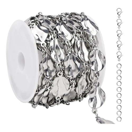 UMAOKANG 2 Yard Stainless Steel Heart Chains Bulk Silver Chain for Jewelry Making with Jump Rings Lobster Clasps - color: Silver Heart