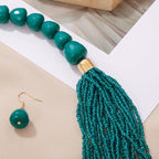 Bocar Necklace for Women, Multi Layer Statement Necklace, Long Chain Chunky Bib Seed Beads Necklace, Necklace Earring Set for Women Gift (NK-10693) - color: Teal-set