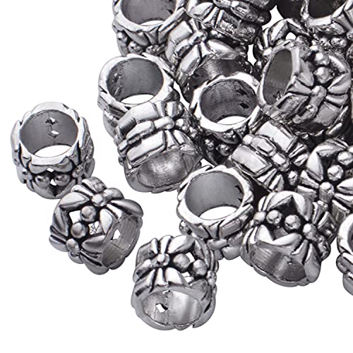 BronaGrand 100pcs Large Hole Antique Silver Flower Bead Spacers Alloy Tube Beads for DIY Necklace Bracelet Jewelry Craft Making Accessory - color: Silver1