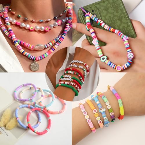 4000pcs Pink Clay Beads Bracelet Making Kit, 6mm Flat Round Polymer Spacer Heishi Beads for Jewelry Making 4000 (Pink) - color: Pink