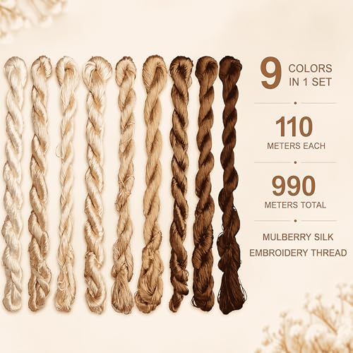 Natural 100% Silk Thread, Handmade Embroidery Thread Silk Floss 9 Colors 110m Each (62) - color: 62