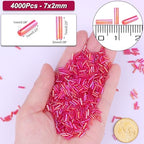 4000 Pcs Iridescent Red Glass Bugle Beads, 2 x 7 mm Embroidery Beads, Small Long Tube Seed Beads for Embroidery Craft Jewelry Making - color: Iridescent Red