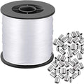 Clear Invisible Hanging Wire 0.9mm Up to 60lbs, 656Feet(200M) Strong Nylon Thread for Beading Sewing Ornaments with 60Pcs Aluminum Crimping Sleeves, Hanging Kit for Picture Frame, String Light