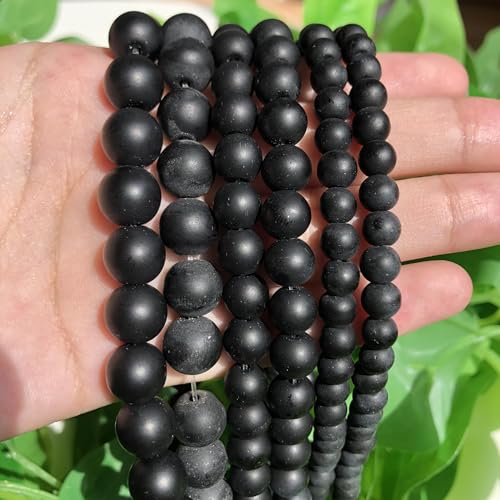 60pcs Natural Matte Black Onyx Gemstone Beads，6mm Frosted Round Loose Stone Beads for Jewelry Making Earring Bracelet Necklace DIY Crafts - color: Black Onyx, size: 6mm