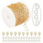 KYUNHOO 5M KC Gold Plated Jewelry Making Chains Link Heart Chains Bulk on Spool Jewelry Supplies Findings Chain Roll with Jump Rings and Lobster Claps - color: Heart Gold
