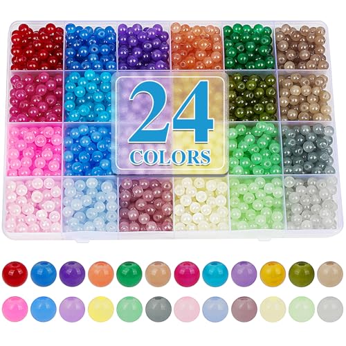 XSEINO About 1200PCS 6mm Glass Beads Bracelet Making Kit,24 Colorful Nature Series Colorful Crystal Beads for Bracelet and Jewelry Making and DIY Crafts,Friendship Bracelets - color: Color Glass Beads