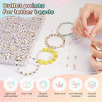 FZIIVQU 1400 Pcs Letter Beads Kit, 28 Styles White Acrylic Alphabet Letter Beads for Jewelry Making wiht Number Heart Bead Friendship Bracelet Kit - color: Golden Alphabet & White Base, size: 4*7mm