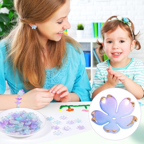 100pcs Cherry Blossom Beads, 5-Petal Gradient Acrylic Flower Beads, Mini Spacer Hair Accessories Halloween Christmas for Bracelets Earring Jewelry Making- Blue & Purple1 - color: Blue & Purple1