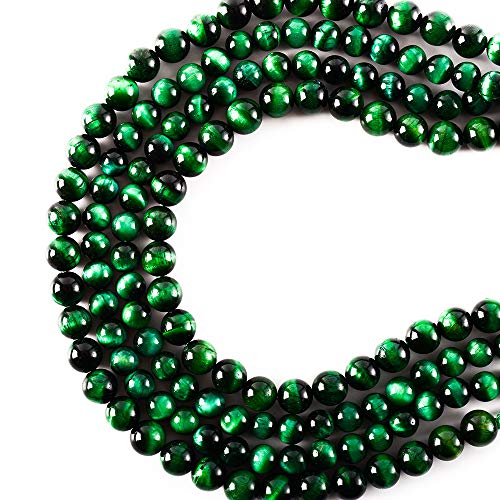 RayLineDo® 40Pcs 10mm Natural Green Tiger Eye Stone Round Beads Loose Beads Wholesale for Jewelry Making - color: Green Tiger Eye, size: 10mm