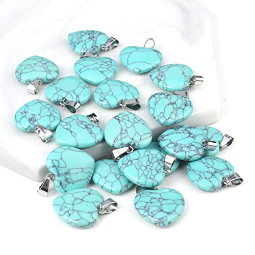 LE SKY 20 Pcs natural stone pendants heart shape healing stone charms for jewelry making - color: blue turquoise