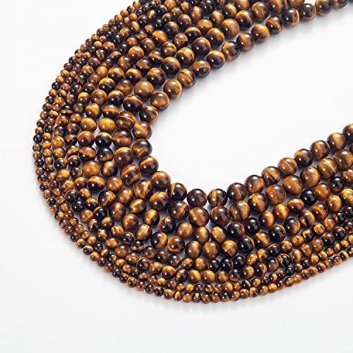 100Pcs Natural Stone Beads 6mm Yellow Tiger Eye Round Gemstone Loose Beads with Elastic Bracelet String for Bracelets Necklace Jewelry Making - color: Yellow Tiger Eye, size: 6mm