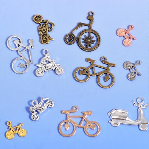 stino Metal Charms for Jewelry Making 100gram, Bulk Tibetan Silver & Gold Plated Trinkets for Earring Necklace Jewelry Making and Findings - color: Bike Silver & Gold