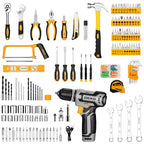 Tool Kit Box Drill Set：DEKOPRO Home Mechanic Toolbox with 12V Power Cordless Drill Hand Repair Tools Sets Combo Kits Storage Organizer Drawer Case for Men