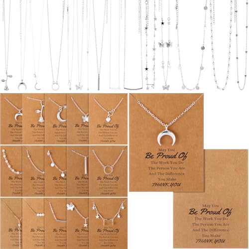 Kenning 30 Pcs Mother's Day Necklace Gifts Bulk Pendant Necklace Set for Women Gold Plated Acrylic Adjustable Clavicle Chain with Card - color: Silver, style: Classic Mixed Style